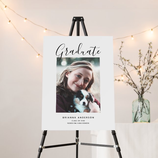 Minimalist Chic Brush Script Photo Graduation Foam Board (In Situ (Stand))