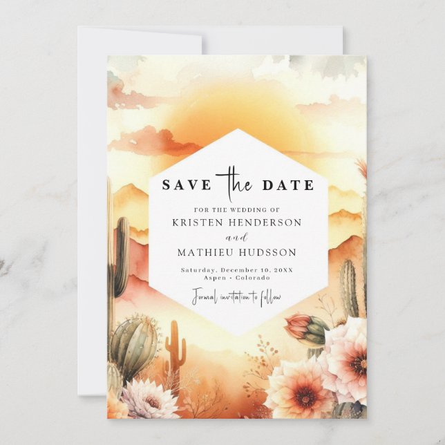 Minimalist Chic Cactus Wedding Save The Date (Front)
