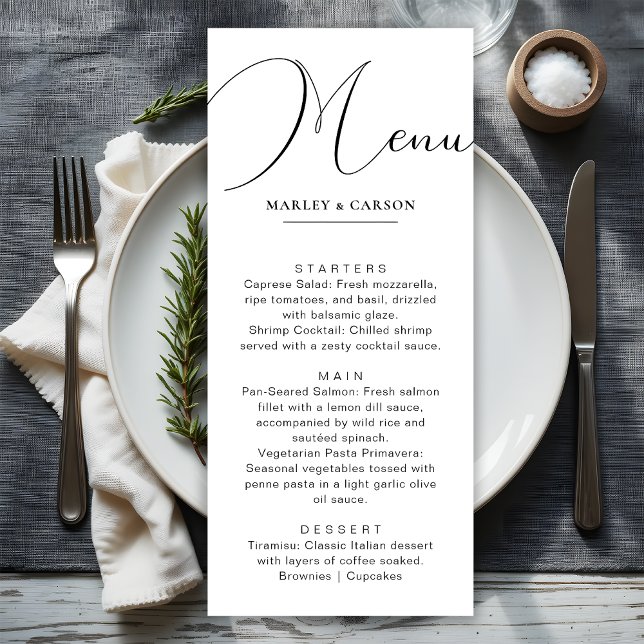 Minimalist Chic Calligraphy Script Wedding Dinner Menu (Creator Uploaded)