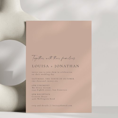 Minimalist Chic Classic Dusty Rose Script Wedding Invitation