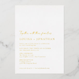 Minimalist Chic Classic Script Wedding White Gold Foil Invitation