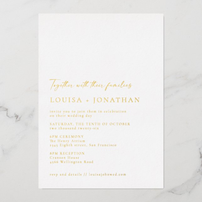 Minimalist Chic Classic  Script Wedding White Gold Foil Invitation (Front)