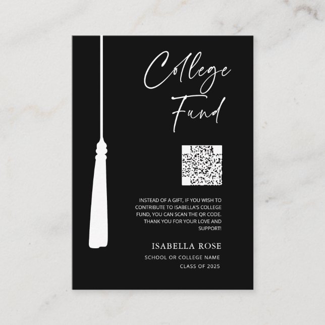 Minimalist Chic College University Graduation Fund Enclosure Card (Front)
