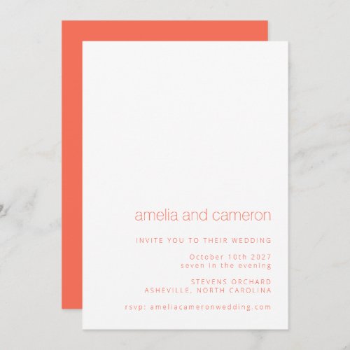 Minimalist Chic Coral Orange Modern Wedding RSVP Invitation