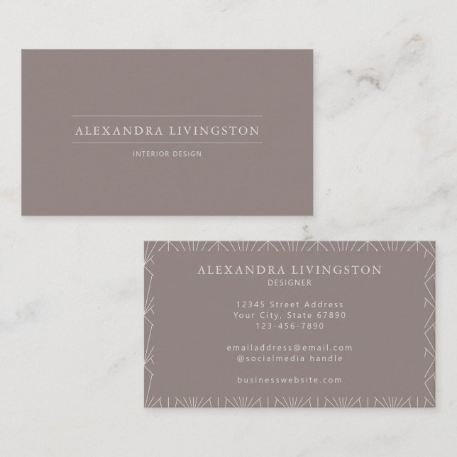 Minimalist Chic Creative Art Deco Taupe Brown Business Card (Front/Back)