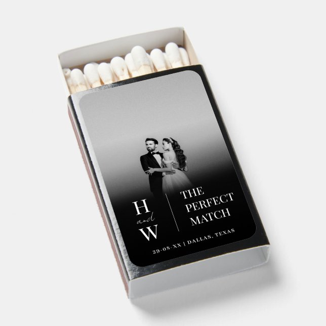 Minimalist Chic Custom Photo Wedding Engagement Matchboxes (Front Open)