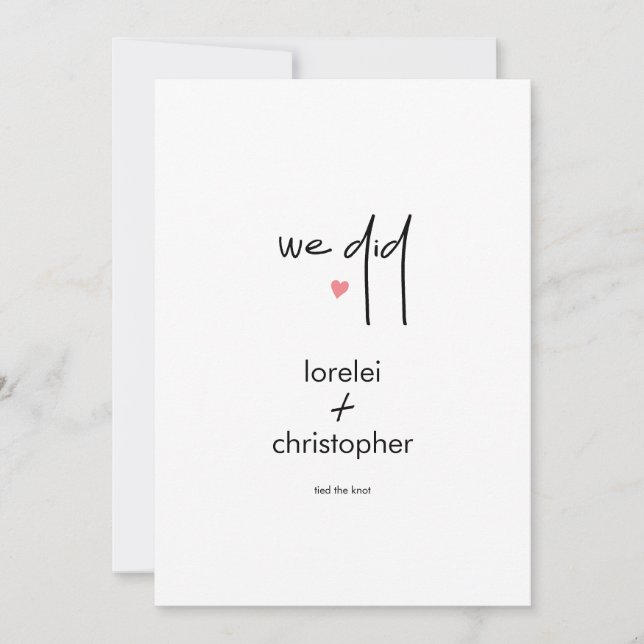Minimalist Chic Elopement Wedding Celebration Invitation (Front)