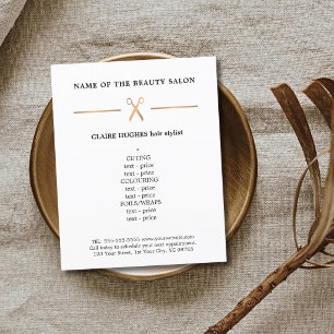 Minimalist Chic Faux Gold Scissor Hairstylist Menu Flyer