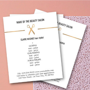 Minimalist Chic Faux Gold Scissor Hairstylist Menu Flyer