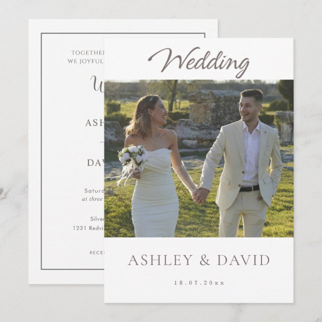 Minimalist Chic Front Photo Modern Script Wedding Invitation (Front/Back)