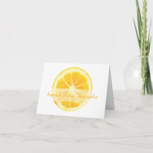 MINIMALIST CHIC FUN YELLOW LEMON FRUIT BIRTHDAY CARD (Front)