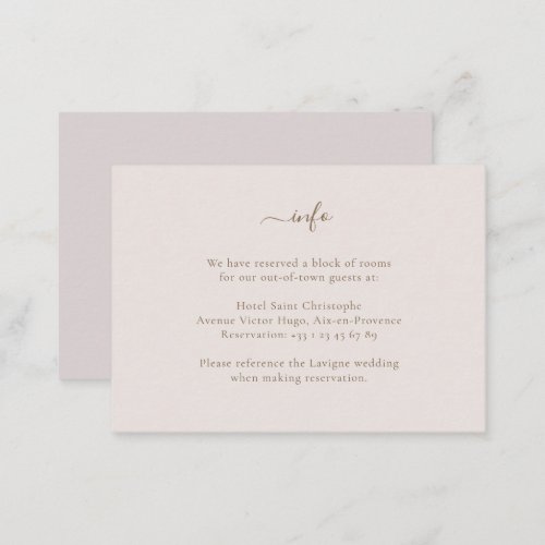 Minimalist Chic Gold Blush Wedding Hotel Detail Enclosure Card