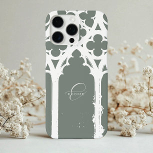 Minimalist Chic Gothic Arch Typography Sage Green iPhone 16 Pro Max Case