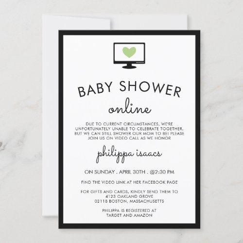 Minimalist Chic Green Virtual Baby Shower Invitation