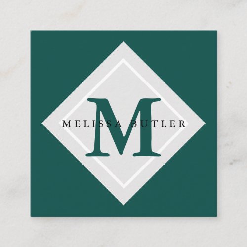 Minimalist Chic grey and green Modern Monogram Square Business Card