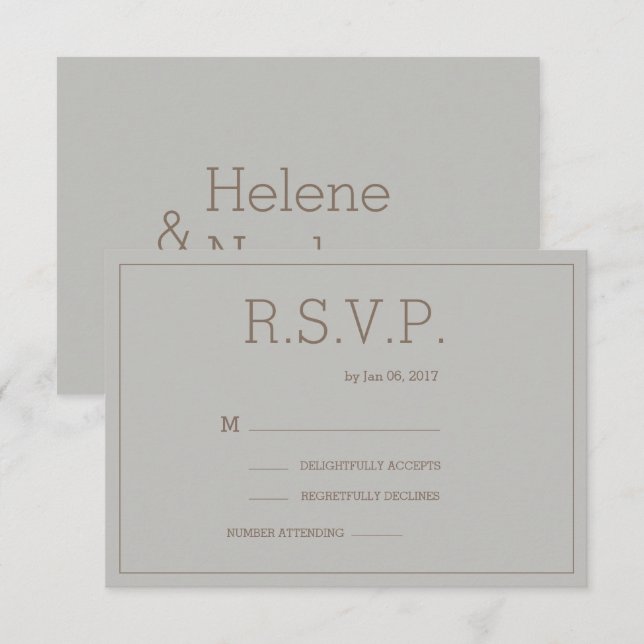 Minimalist chic grey gold modern wedding rsvp invitation (Front/Back)
