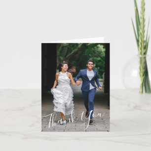 Minimalist Chic Hand Lettered Wedding 2 Photo Thank You Card