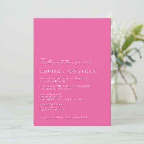 Minimalist Chic Hot Pink Script Photo Wedding Invitation