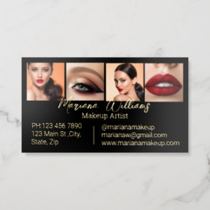 minimalist chic makeup artist 4 photos black gold foil spot gloss business cards