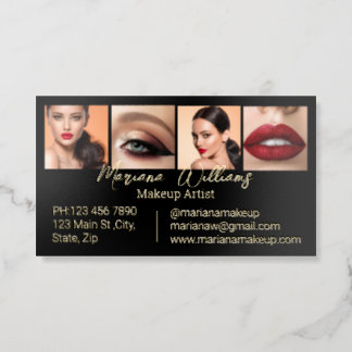 minimalist chic makeup artist 4 photos black gold foil spot gloss business cards