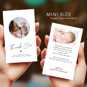 Minimalist chic MINI SIZE photo baby thank you Note Card