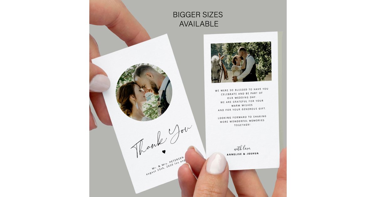 Minimalist chic MINI SIZE photo wedding thank you Note Card | Zazzle