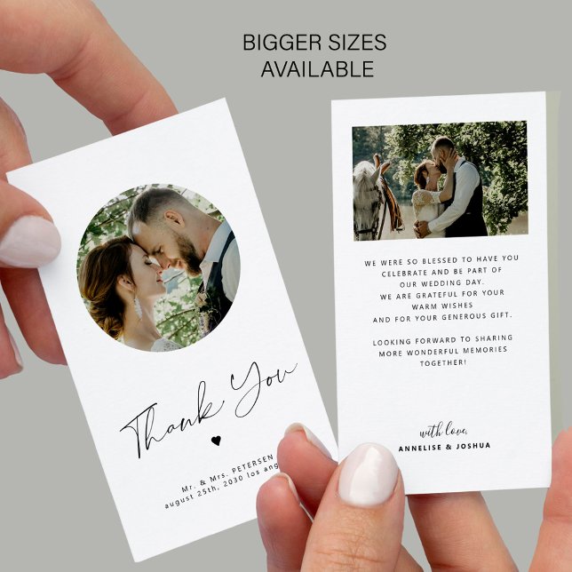 Minimalist chic MINI SIZE photo wedding thank you Note Card (Creator Uploaded)