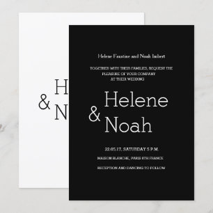 Minimalist chic modern black white simple wedding invitation