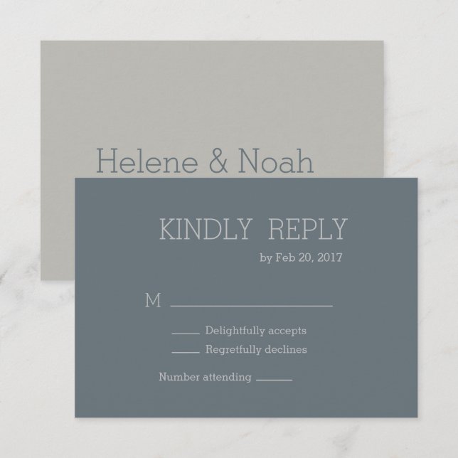 Minimalist chic modern blue gray wedding rsvp invitation (Front/Back)