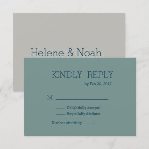 Minimalist chic modern blue green wedding rsvp invitation