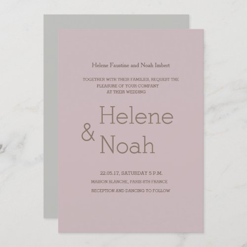 Minimalist chic modern blush gray simple wedding invitation