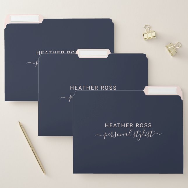 Minimalist Chic Modern | Navy Blue And Blush File Folder (Set)
