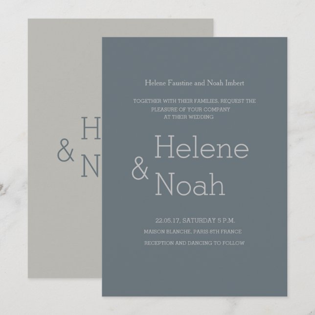 Minimalist chic modern spruce blue gray wedding invitation (Front/Back)