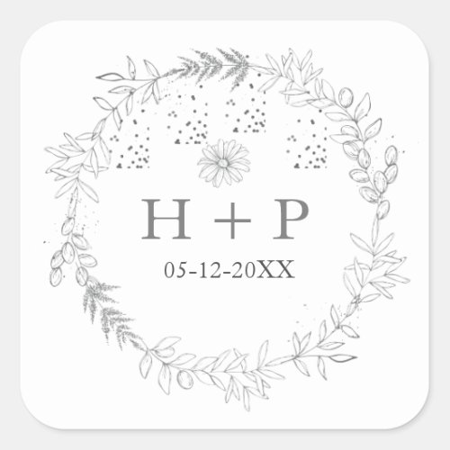 Minimalist Chic Monogram Formal Wedding Cocktail   Square Sticker