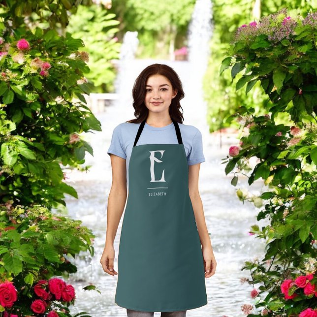 Minimalist Chic Monogram Teal Apron (Creator Uploaded)