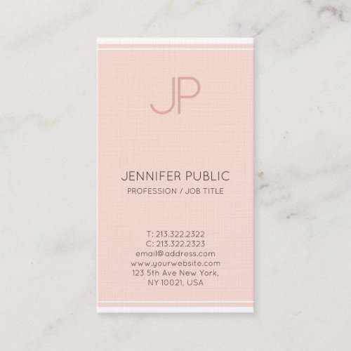 Minimalist Chic Monogram Trendy Blush Pink Luxury Business Card