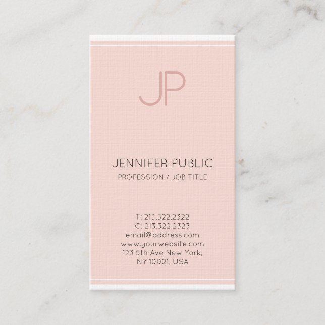 Minimalist Chic Monogram Trendy Blush Pink Luxury Business Card (Front)