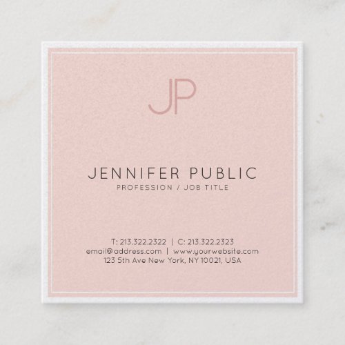 Minimalist Chic Monogram Trendy Blush Pink Luxury Square Business Card