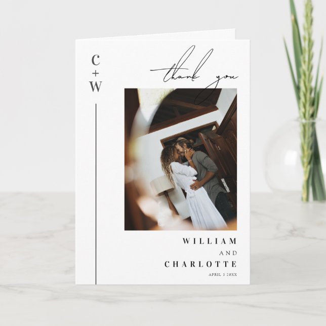 Minimalist & Chic Monogram Wedding Letterpress Thank You Card (Front)