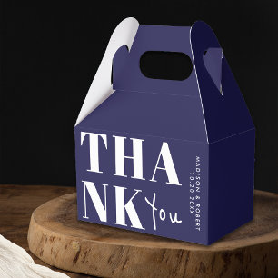 Minimalist Chic Navy Blue Bold Thank You Wedding Favor Boxes