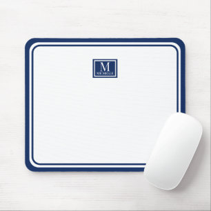 Minimalist Chic Navy Blue Monogram Double Boarder Mouse Pad