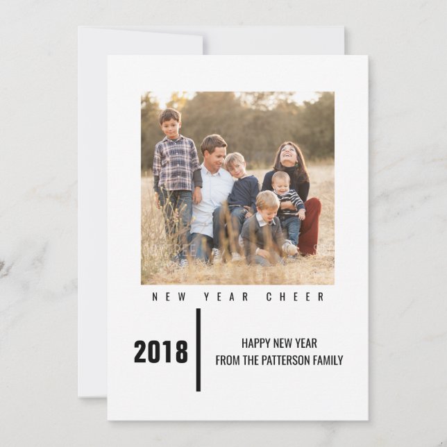 Minimalist Chic New Year's Photo Card | Black (Front)