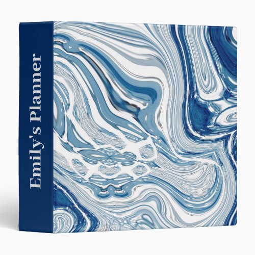 Minimalist Chic Ocean Waves Watercolor Blue Swirls 3 Ring Binder