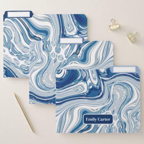 Minimalist Chic Ocean Waves Watercolor Blue Swirls File Folder