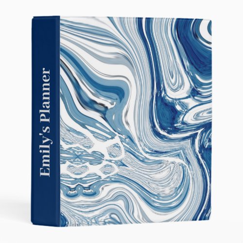 Minimalist Chic Ocean Waves Watercolor Blue Swirls Mini Binder