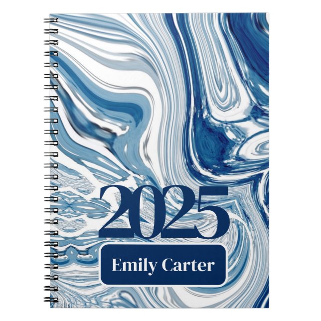 Minimalist Chic Ocean Waves Watercolor Blue Swirls Notebook (Front)