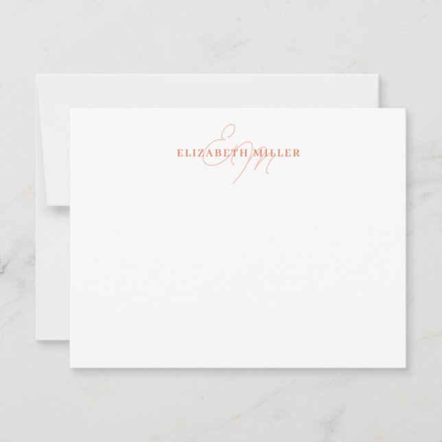 Minimalist Chic Orange 2 Script Monorgram Note Card (Front)