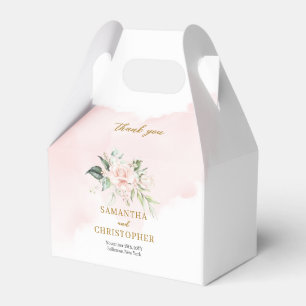 Minimalist chic pink roses eucalyptus gold wedding favor boxes