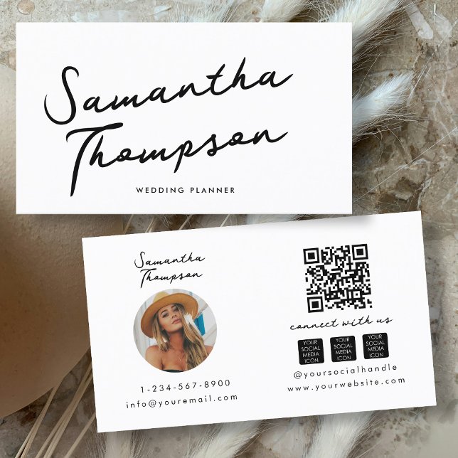 Minimalist Chic QR Code Photo Social Media Icons Business Card (Minimalist Chic QR Code Photo Social Media Icons Business Card)
