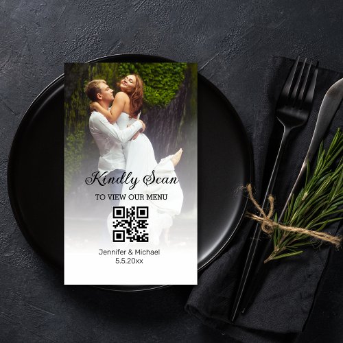 minimalist chic qr code wedding menu photo card